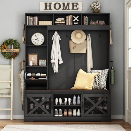 FurnitureZ l  75" Tall LED-Illuminated Farmhouse Hall Tree for Entryway