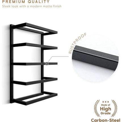 FurnitureZ l  Space-Saving Black Metal Wall-Mounted 5-6 Tier Towel Rack for Bathroom