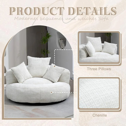 FurnitureZ l  43" W Comfort Round Bean Bag Sofa with 3 Pillows for Living Room, Bedroom