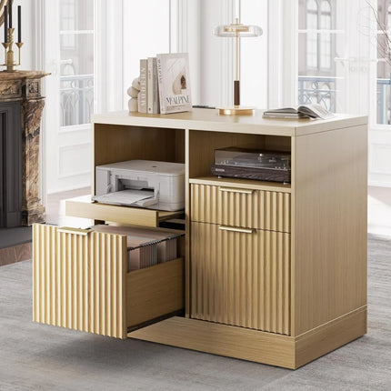 FurnitureZ l Fluted Wood Lateral Filing Cabinet for Home Office
