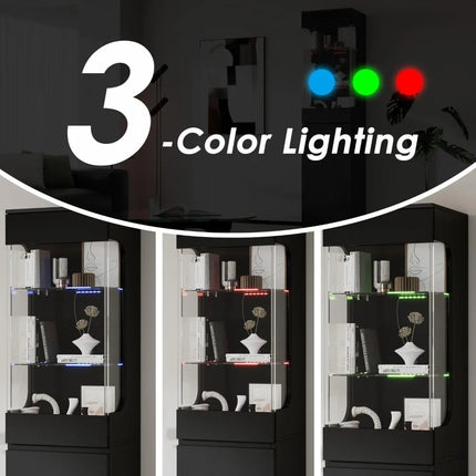 FurnitureZ l  Illuminated Glass Display Cabinet for Living Room, Dining Room