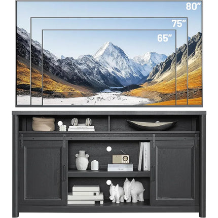 FurnitureZ l  Large Black Farmhouse Style TV Stand for Living Room, Bedroom