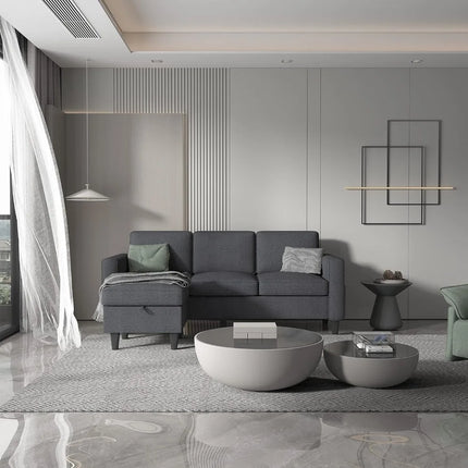 FurnitureZ l  Modern Linen Fabric Upholstered L-Shaped Sofa Couch for Living Room