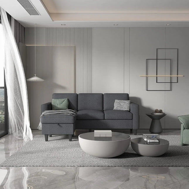 FurnitureZ l  Modern Linen Fabric Upholstered L-Shaped Sofa Couch for Living Room