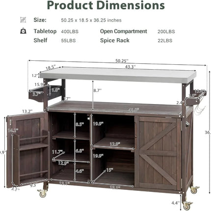 FurnitureZ l  Rolling Bar Cart & Storage Cabinet Table for Outdoor