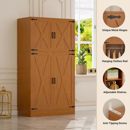 FurnitureZ l  71" Farmhouse-Style Freestanding Wardrobe Closet for Bedroom