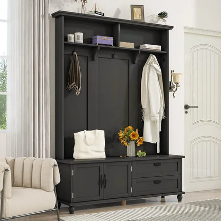 FurnitureZ l  63.39" Modern Hall Tree Storage Cabinet for Entryway