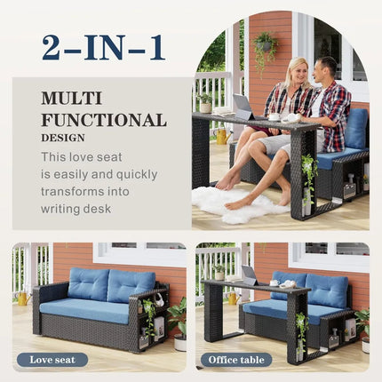 FurnitureZ l  Outdoor Wicker Sofa Set with Folding Long Table