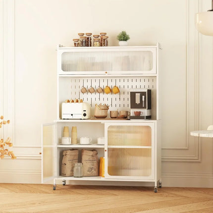 FurnitureZ l Sturdy Metal Microwave Shelf with Storage for Living Room, Kitchen, Dining Room