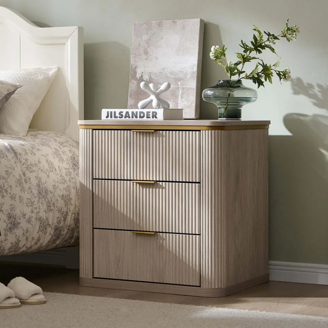 FurnitureZ l  Large Mid Century Modern Fluted Nightstand Table for Living Room, Bedroom