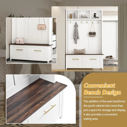 FurnitureZ l  Merax 47 Farmhouse Style Wood Hall Tree with Bench for Entryway