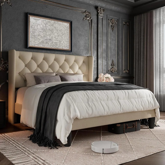 FurnitureZ l  Queen-Sized Platform Bed Frame for Bedroom