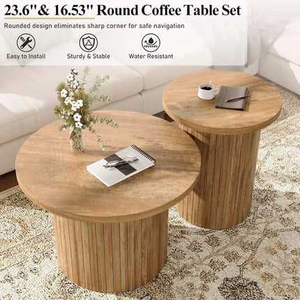 FurnitureZ l  Pair of Mid-Century Modern Round Wood Slat Coffee Tables for Living Room