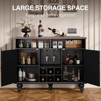 FurnitureZ l  Black Mid Century Modern Wine Bar Cabinet for Dining Room