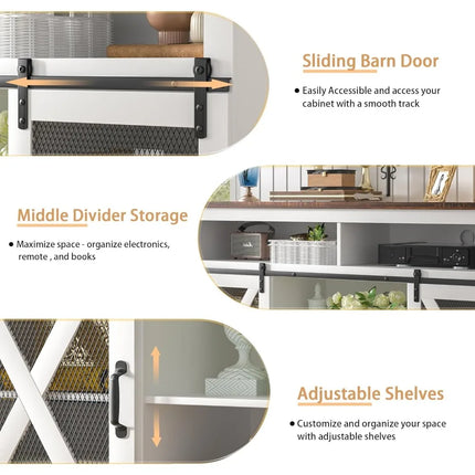 FurnitureZ l  58" Farmhouse Style TV Stand for Living Room, Bedroom