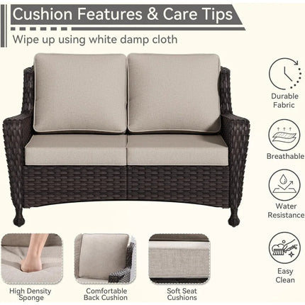 FurnitureZ l  Outdoor Wicker Loveseat with Cushioned Seats