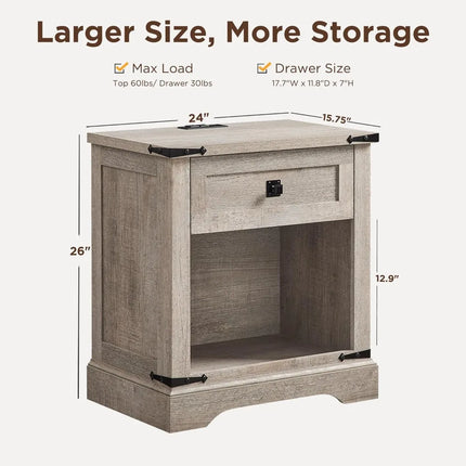 FurnitureZ l  Rustic Farmhouse Style Nightstand Table for Living Room, Bedroom