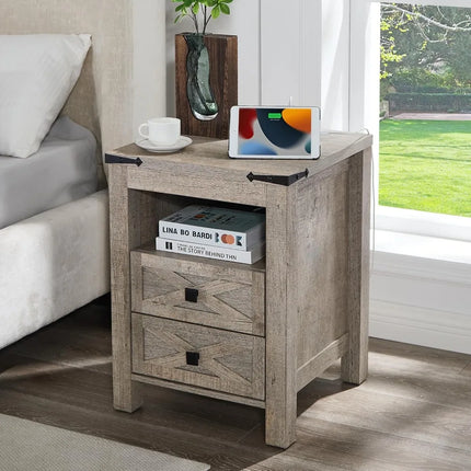 FurnitureZ l  Nightstand with Charging Station for Bedroom