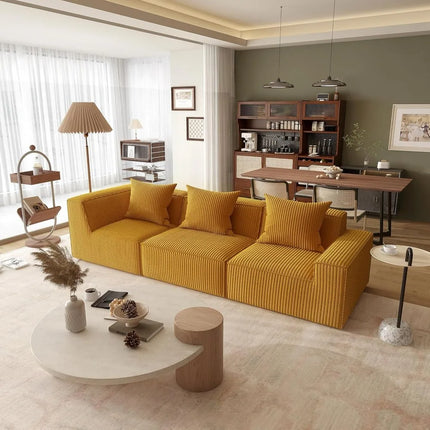 FurnitureZ l  110" Corduroy Compressed Modular Sectional Sofa for Living Room