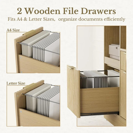 FurnitureZ l Fluted Wood Lateral Filing Cabinet for Home Office