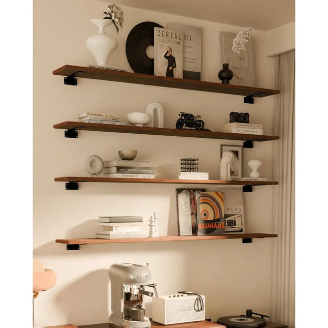 FurnitureZ l  Set of 4 Rustic Wooden Floating Shelves for Home Office, Bathroom