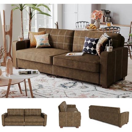 FurnitureZ l  80 Inch Brown Faux Leather Sofa Couch