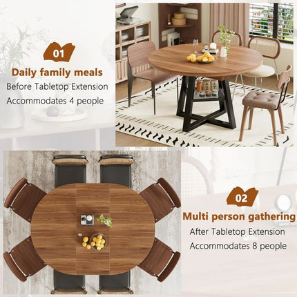 FurnitureZ l 43.3"-59" Extendable Round Dining Table for 4-8 for Dining Room