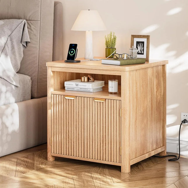 FurnitureZ l  Nightstand with Charging Station for Bedroom