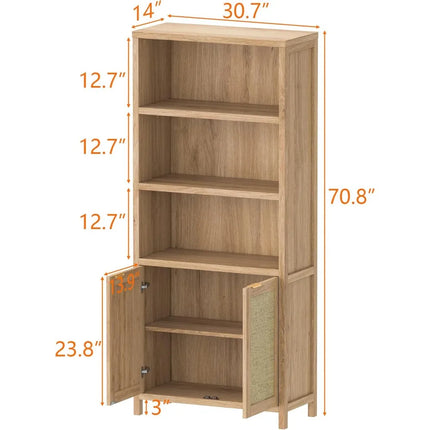 FurnitureZ l 71" Tall Bookcase with Doors for Living Room, Bedroom, Home Office