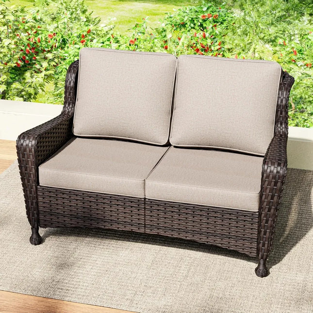 FurnitureZ l  Outdoor Wicker Loveseat with Cushioned Seats