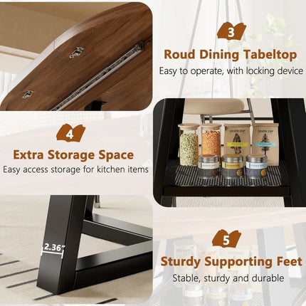 FurnitureZ l 43.3"-59" Extendable Round Dining Table for 4-8 for Dining Room