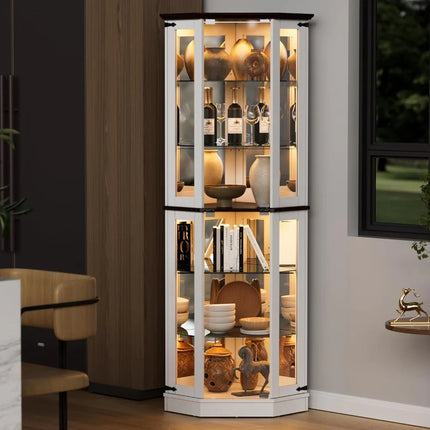 FurnitureZ l  71'' Farmhouse Display Curio Cabinet with LED Lights for Dining Room