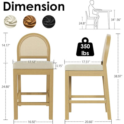 FurnitureZ l  Upholstered Rattan Bar Stools Set of 2 for Dining Room