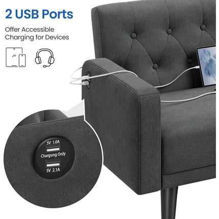 FurnitureZ l  63" Convertible Couch Small Futon Sofa Bed for Living Room