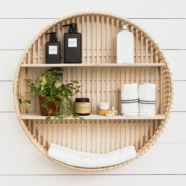 FurnitureZ l  Round Boho 3-Tier Rattan Wall Shelf for Bathroom