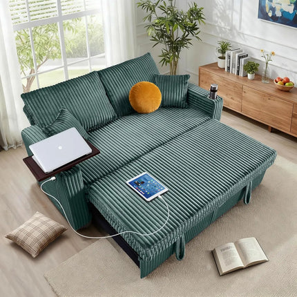 FurnitureZ l  65" Sleeper Sofa Bed, Convertible Pull Out Couch with Small Table for Bedroom