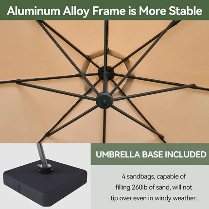 FurnitureZ l  11FT Cantilever Umbrella with Base Included for Outdoor