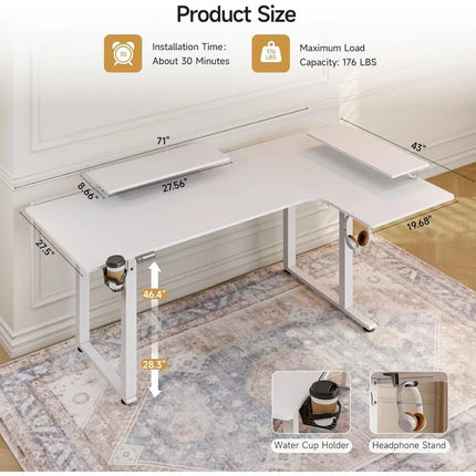 FurnitureZ l  71x43" L Shaped Stand Up Desk for Home Office