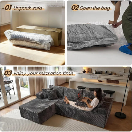 FurnitureZ l  108" L Shaped Modular Sofa Cloud Couch with Left Facing Chaise for Living Room