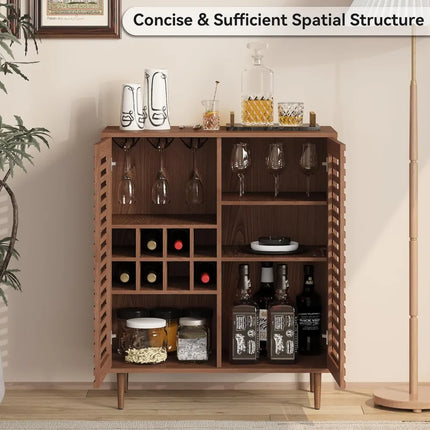FurnitureZ l  Mid Century Bar Cabinet with Wine Racks for Dining Room