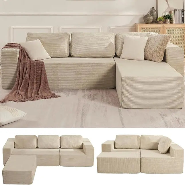 FurnitureZ l  106" L-Shape Modern Teddy Sofa for Living Room