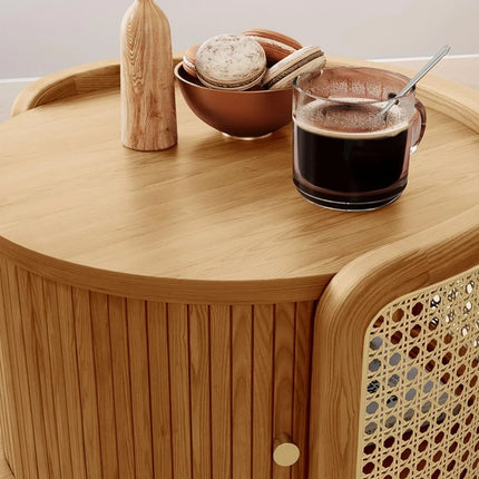 FurnitureZ l 19.69" Table with Roller Door & Woven Rattan for Living Room