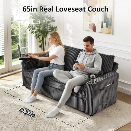 FurnitureZ l  65" Sleeper Sofa Bed, Convertible Pull Out Couch with Small Table for Bedroom