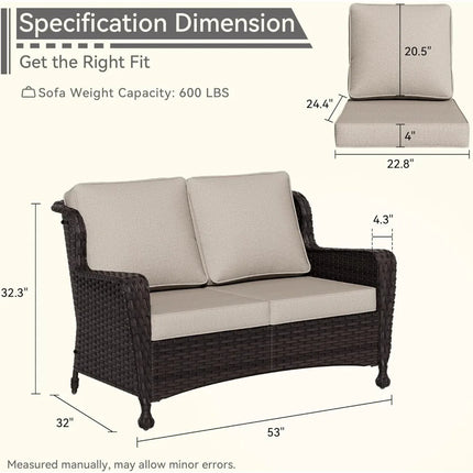 FurnitureZ l  Outdoor Wicker Loveseat with Cushioned Seats