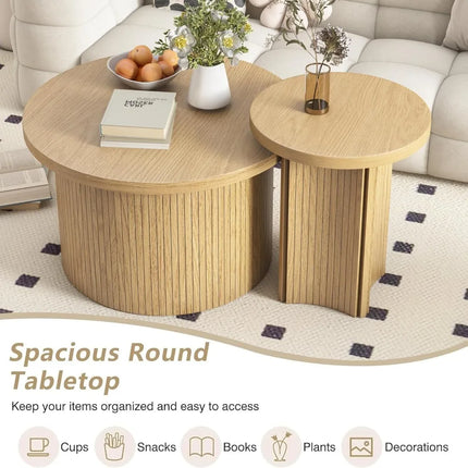 FurnitureZ l  Farmhouse Style Round Wood Coffee Table Set for Living Room