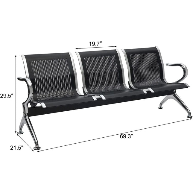 FurnitureZ l  Kinsuite Waiting Room Chair - 3-Seat Airport Reception Lobby Office Bench, Black