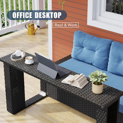 FurnitureZ l  Outdoor Wicker Sofa Set with Folding Long Table