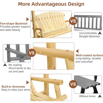 FurnitureZ l  Wooden 2-Seat Porch Swing with A-Frame Stand for Outdoor