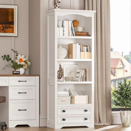 FurnitureZ l  White Bookcase for Living Room, Bedroom, Home Office