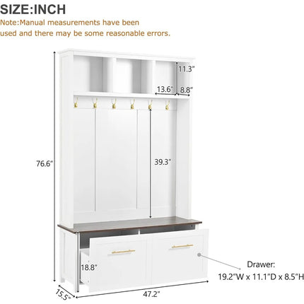 FurnitureZ l  Merax 47 Farmhouse Style Wood Hall Tree with Bench for Entryway